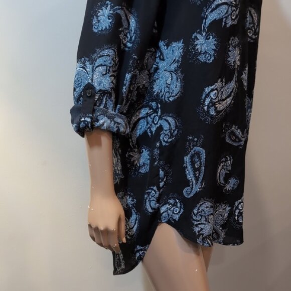 3/$20 Rickis Paisley Shirt Dress Vneck Long Sleeve Mini Tunic Navy Blue Size XS - Picture 11 of 14
